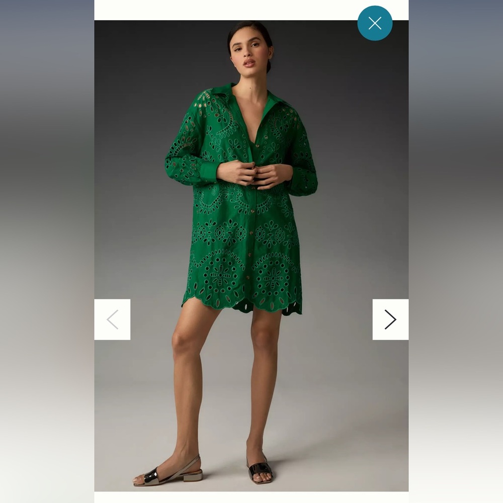 Anthropologie Long-Sleeve Eyelet Mini Shirt Dress